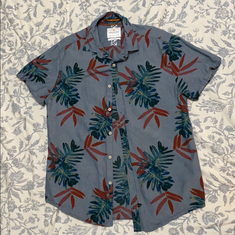 Men’s Denim and Flower button down shirt